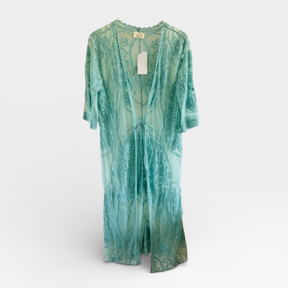 Ember Sheer Lace Kimono Beach Swimsuit Cover Up